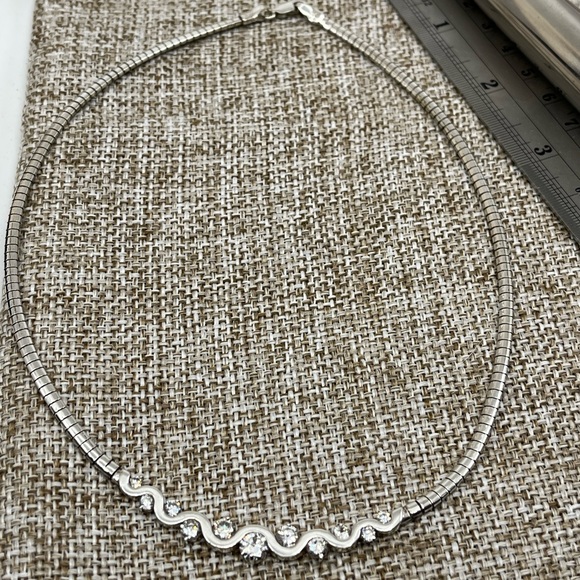 Vintage Sterling Silver CI 925 Channeled CZ Omega Collar Necklace – 16” - Picture 16 of 17